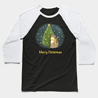 Merry Christmas cat with Christmas tree Baseball T-Shirt